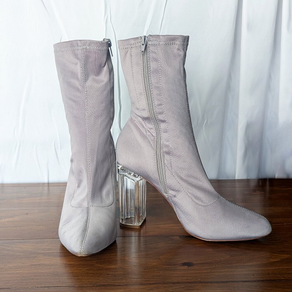 Clear Lucite Mid-Calf Grey Boots